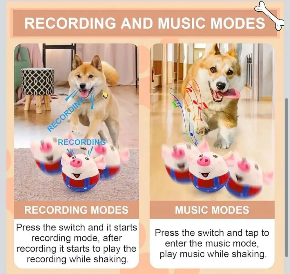 Jumping Squeaky Pig‎ Dog Toy with Recording and Music Modes